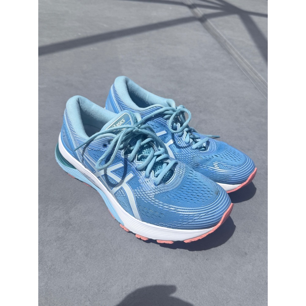 Asics Gel-Nimbus 21 Womens Running Shoes Blue White Coral 1012A156 Size 9.5
